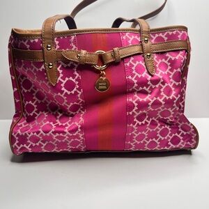 Tommy Hilfiger Pink/orange Logo Charm Jacquard Crossbody Handbag Purse